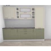 Кухня Кельн Софт бланж / Софт лайт хаки (низ) 2,0 м + пенал закрытый 600 ( ШВГС 800 один без фасада, открытая полка) (9672)