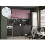 Кухня Кьяра 1.6м (корпус белый/карбон сакура, карбон вулкан) 38мм мрамор итальянский