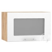 Кухня «Валерия-М»: Шкаф верхний горизонтальный со стеклом 500, ШВГС 500 (белый глянец/корпус крафт)