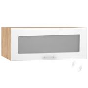 Кухня «Валерия-М»: Шкаф верхний горизонтальный со стеклом 810, ШВГС 810 (белый глянец/корпус крафт)