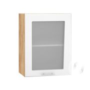 Кухня «Валерия-М»: Шкаф верхний со стеклом 500, ШВС 500 (белый глянец/корпус дуб крафт золотой)