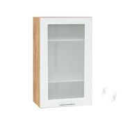 Кухня «Валерия-М»: Шкаф верхний со стеклом 509, ШВС 509 (белый глянец/корпус дуб крафт золотой)