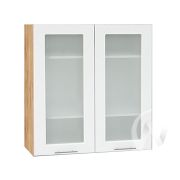 Кухня «Валерия-М»: Шкаф верхний со стеклом 809, ШВС 809 (белый глянец/корпус дуб крафт золотой)