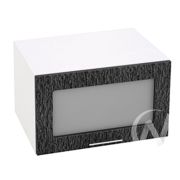 Кухня «Валерия-М»: Шкаф верхний горизонтальный со стеклом 610, ШВГС 610 (дождь черный/корпус белый)