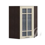 Кухня «Луксор»: Шкаф верхний угловой со стеклом 599, ШВУС 599 (Клен крем/корпус венге)