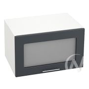 Кухня «Валерия-М»: Шкаф верхний горизонтальный со стеклом 610, ШВГС 610 (Антрацит глян/корпус белый)