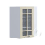 Кухня «Луксор»: Шкаф верхний угловой со стеклом 599, ШВУС 599 (Клен крем/корпус белый)