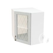 Кухня «Ницца»: Шкаф верхний угловой со стеклом 590, ШВУС 590 (Серый/корпус белый)