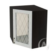 Кухня «Ницца»: Шкаф верхний угловой со стеклом 590, ШВУС 590 (Серый/корпус венге)