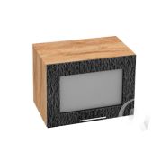 Кухня «Валерия-М»: Шкаф верхний горизонтальный со стеклом 500, ШВГС 500 (дождь черный/корпус крафт)