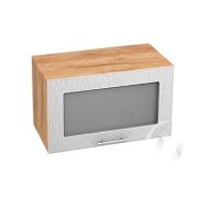 Кухня «Валерия-М»: Шкаф верхний горизонтальный со стеклом 600, ШВГС 600 (дождь серый/корпус крафт)