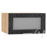 Кухня «Валерия-М»: Шкаф верхний горизонтальный со стеклом 610, ШВГС 610 (дождь черный/корпус крафт)