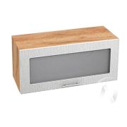 Кухня «Валерия-М»: Шкаф верхний горизонтальный со стеклом 800, ШВГС 800 (дождь серый/корпус крафт)