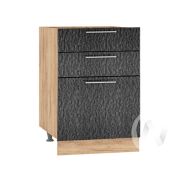 Кухня «Валерия-М»: Шкаф нижний с 3-мя ящиками 600, ШН3Я 600 (дождь черный/корпус дуб крафт золотой)