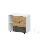 Комод 3 ящика МС Анри (белый текстурный/дуб золотой/железный камень)