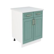 Шкаф нижний с ящиками ШН2Я 600 Корпус: ЛДСП белый 16мм; фасад: фрезеровка Лондон, МДФ дуб изумруд 16мм