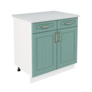 Шкаф нижний с ящиками ШН2Я 800 Корпус: ЛДСП белый 16мм; фасад: фрезеровка Лондон, МДФ дуб изумруд 16мм