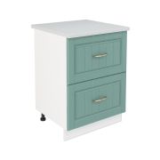 Шкаф нижний с ящиками ШНГ2Я 600 Корпус: ЛДСП белый 16мм; фасад: фрезеровка Лондон, МДФ дуб изумруд 16мм