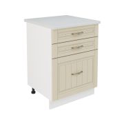 Шкаф нижний с ящиками ШН3Я 600 Корпус: ЛДСП белый 16мм; фасад: фрезеровка Лондон, МДФ дуб крем 16мм