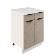 Шкаф нижний с ящиками ШН2Я 600 Корпус: ЛДСП белый 16мм; фасад: фрезеровка Норд, МДФ камень беж 16 мм