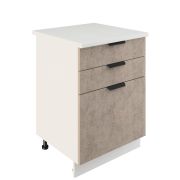 Шкаф нижний с ящиками ШН3Я 600 Корпус: ЛДСП белый 16мм; фасад: фрезеровка Норд, МДФ камень беж 16 мм