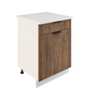 Шкаф нижний с ящиком ШН1Я 600 Корпус: ЛДСП белый 16мм; фасад: фрезеровка Норд, МДФ орех канадский 16 мм