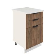 Шкаф нижний с ящиками ШН3Я 500 Корпус: ЛДСП белый 16мм; фасад: фрезеровка Норд, МДФ орех канадский 16 мм