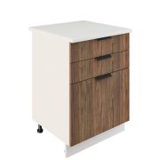 Шкаф нижний с ящиками ШН3Я 600 Корпус: ЛДСП белый 16мм; фасад: фрезеровка Норд, МДФ орех канадский 16 мм