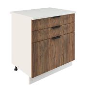 Шкаф нижний с ящиками ШН3Я 800 Корпус: ЛДСП белый 16мм; фасад: фрезеровка Норд, МДФ орех канадский 16 мм