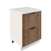 Шкаф нижний с ящиками ШНГ2Я 600 Корпус: ЛДСП белый 16мм; фасад: фрезеровка Норд, МДФ орех канадский 16 мм