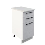 Шкаф нижний с ящиками ШН3Я 400 Корпус: ЛДСП белый 16мм; фасад: фрезеровка Нувель, МДФ бетон белый 16мм