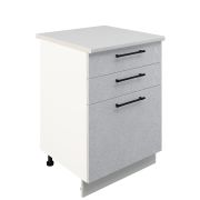 Шкаф нижний с ящиками ШН3Я 600 Корпус: ЛДСП белый 16мм; фасад: фрезеровка Нувель, МДФ бетон белый 16мм