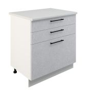 Шкаф нижний с ящиками ШН3Я 800 Корпус: ЛДСП белый 16мм; фасад: фрезеровка Нувель, МДФ бетон белый 16мм