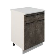 Шкаф нижний с ящиками ШН2Я 600 Корпус: ЛДСП белый 16мм; фасад: фрезеровка Нувель, МДФ бетон коричневый 16мм