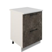 Шкаф нижний с ящиками ШНГ2Я 600 Корпус: ЛДСП белый 16мм; фасад: фрезеровка Нувель, МДФ бетон коричневый 16мм