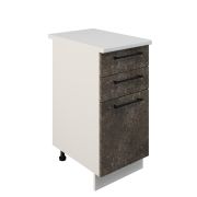 Шкаф нижний с ящиками ШН3Я 400 Корпус: ЛДСП белый 16мм; фасад: фрезеровка Нувель, МДФ бетон коричневый 16мм