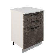 Шкаф нижний с ящиками ШН3Я 600 Корпус: ЛДСП белый 16мм; фасад: фрезеровка Нувель, МДФ бетон коричневый 16мм