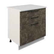Шкаф нижний с ящиками ШН3Я 800 Корпус: ЛДСП белый 16мм; фасад: фрезеровка Нувель, МДФ бетон коричневый 16мм