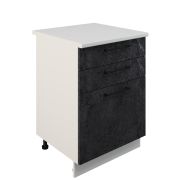 Шкаф нижний с ящиками ШН3Я 600 Корпус: ЛДСП белый 16мм; фасад: фрезеровка Нувель, МДФ бетон черный 16мм