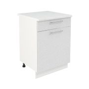 Шкаф нижний с ящиком ШН1Я 600 Корпус: ЛДСП белый 16мм; фасад: фрезеровка Олива, МДФ металлик белый 16мм