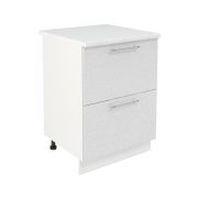 Шкаф нижний с ящиками ШНГ2Я 600 Корпус: ЛДСП белый 16мм; фасад: фрезеровка Олива, МДФ металлик белый 16мм