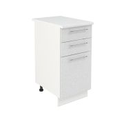 Шкаф нижний с ящиками ШН3Я 400 Корпус: ЛДСП белый 16мм; фасад: фрезеровка Олива, МДФ металлик белый 16мм