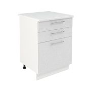 Шкаф нижний с ящиками ШН3Я 600 Корпус: ЛДСП белый 16мм; фасад: фрезеровка Олива, МДФ металлик белый 16мм