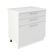 Шкаф нижний с ящиками ШН3Я 800 Корпус: ЛДСП белый 16мм; фасад: фрезеровка Олива, МДФ металлик белый 16мм