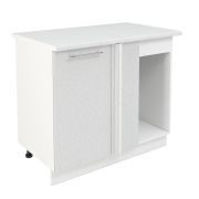 Шкаф нижний угловой  ШНУП 1000 Корпус: ЛДСП белый 16мм; фасад: фрезеровка Олива, МДФ металлик белый 16мм