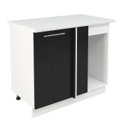 Шкаф нижний угловой  ШНУП 1000 Корпус: ЛДСП белый 16мм; фасад: фрезеровка Олива, МДФ металлик черный 16мм