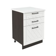 Шкаф нижний с ящиками ШН3Я 600 Корпус: ЛДСП венге 16мм; фасад: фрезеровка Барселона, МДФ белое дерево 16мм