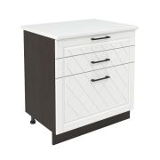 Шкаф нижний с ящиками ШН3Я 800 Корпус: ЛДСП венге 16мм; фасад: фрезеровка Барселона, МДФ белое дерево 16мм