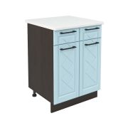 Шкаф нижний с ящиками ШН2Я 600 Корпус: ЛДСП венге 16мм; фасад: фрезеровка Барселона, МДФ голубой тик 16мм