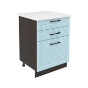 Шкаф нижний с ящиками ШН3Я 600 Корпус: ЛДСП венге 16мм; фасад: фрезеровка Барселона, МДФ голубой тик 16мм